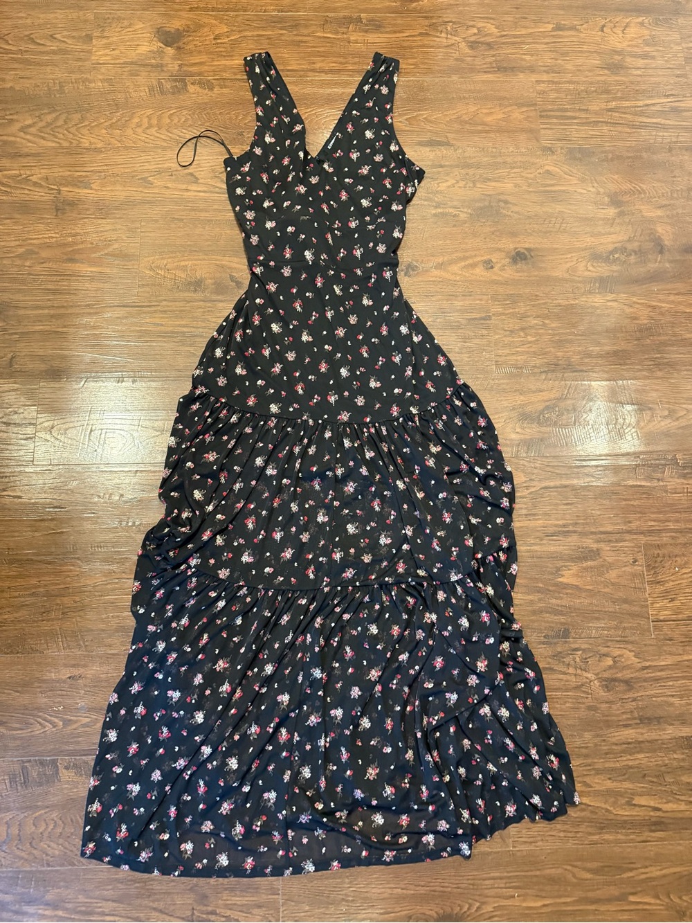 Express Black Floral Tiered Maxi Dress